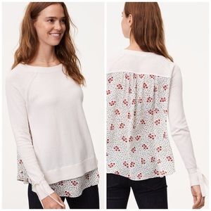 LOFT Mixed Media White Floral Sweater